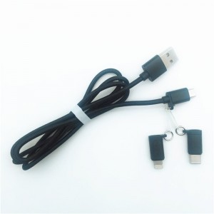 KPS-1002CB 3in1 Høj kvalitet 1M 2a OD3.5MM nylon flettet opladning USB-kabel